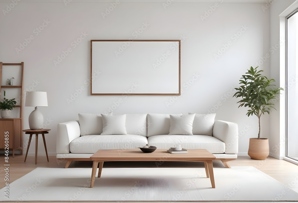 Fototapeta premium Interior living room with sofa and photo frame. 3D rendering