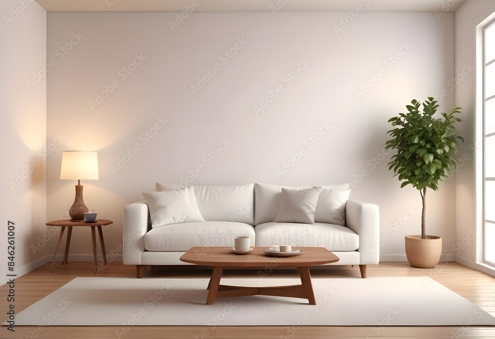 Fototapeta premium Interior living room with sofa and photo frame. 3D rendering
