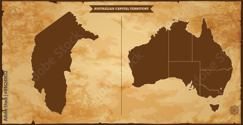 Australian Capital Territory state map, Australia map with federal states in A vintage map based background, Political Australia Map