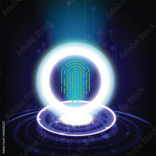 Technology fingerprint scanner security abstract background concept, abstract tech, Cloud computing, connect to network. Security cyber digital concept fingerprint scan 