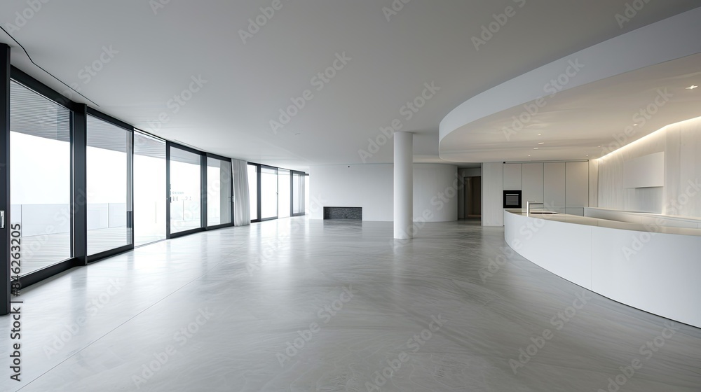Fototapeta premium Minimalist apartment with sleek lines and open space