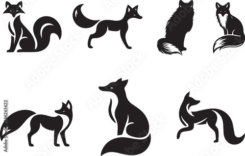 set of foxes silhouettes vector illustration