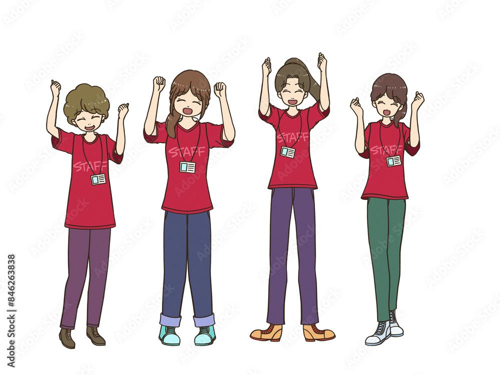 Obraz premium 両手を上げて喜ぶ女性イベントスタッフセット