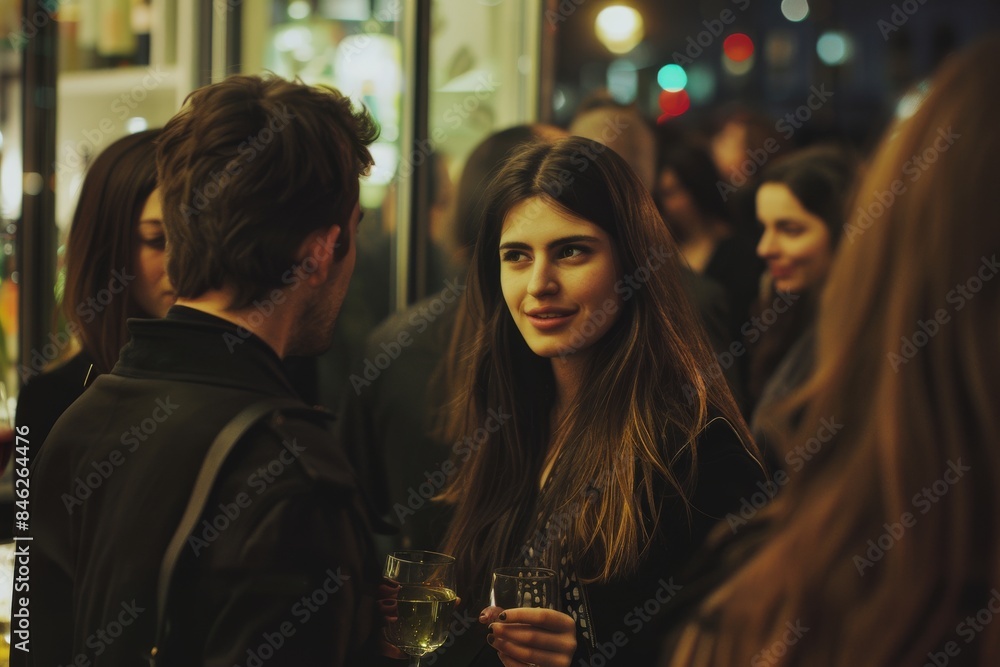 Group of friends having fun and drinking champagne in the city at night Group of friends having fun and drinking champagne in the city at night