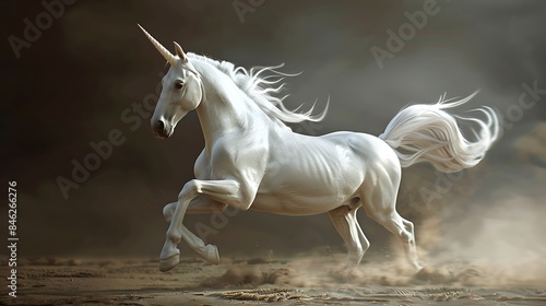 White unicorn prances wild mane concept photo