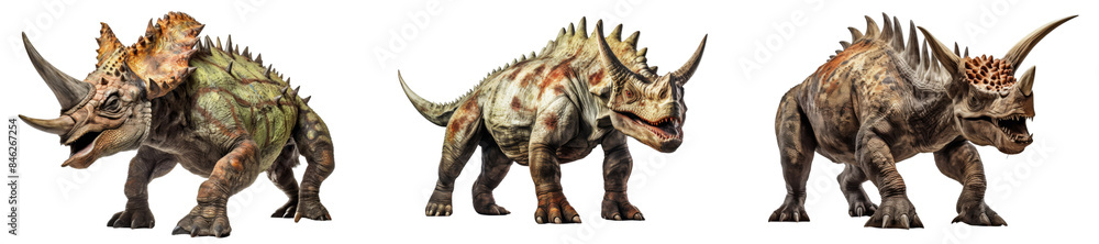 Collection of triceratops isolated on transparent or white background Collection of triceratops isolated on transparent or white background