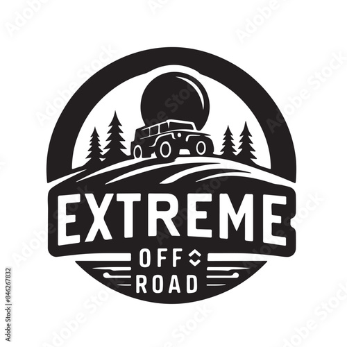 Extreme off-road vehicle SUV on mountain, extreme off-road jeep logo design photo