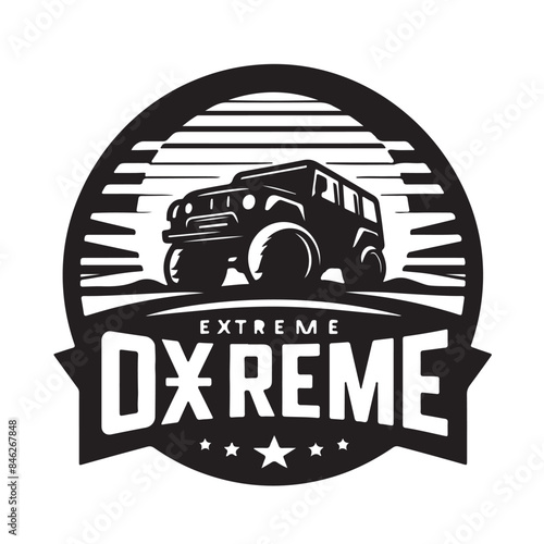 Extreme off-road vehicle SUV on mountain, extreme off-road jeep logo design