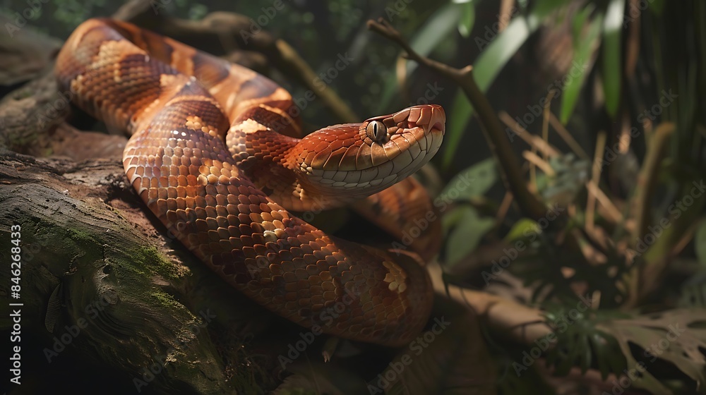 Fototapeta premium Wild copperhead snake displays venomous presence