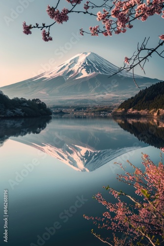 A mountain with a lake in the background