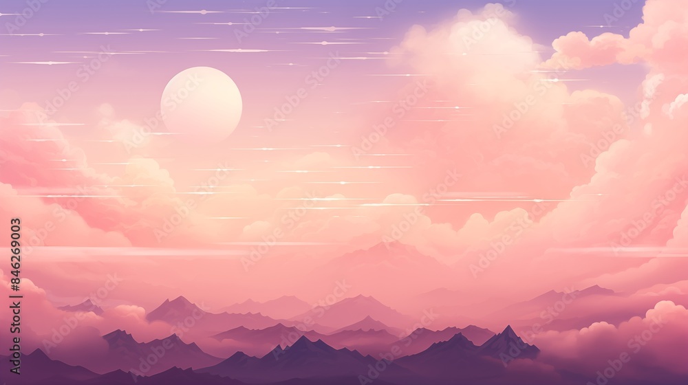 Tranquil Sunset Over Silhouetted Mountains With Pink and Purple Hues Captured in Dreamy Sky Tranquil Sunset Over Silhouetted Mountains With Pink and Purple Hues Captured in Dreamy Sky
