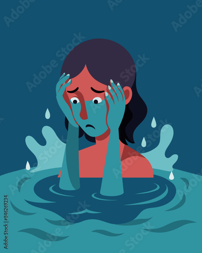 The persons cries for help are muffled by the water their pleas for the truth falling on deaf ears as they are pulled under.. Vector illustration