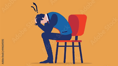 Regret on business mistake, frustration or depressed, stupidity or foolish losing all money, stressed and anxiety on failure concept, frustrated businessman holding his head sitting alone on the chair