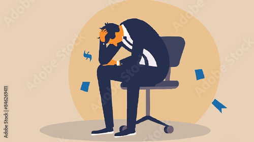 Regret on business mistake, frustration or depressed, stupidity or foolish losing all money, stressed and anxiety on failure concept, frustrated businessman holding his head sitting alone on the chair