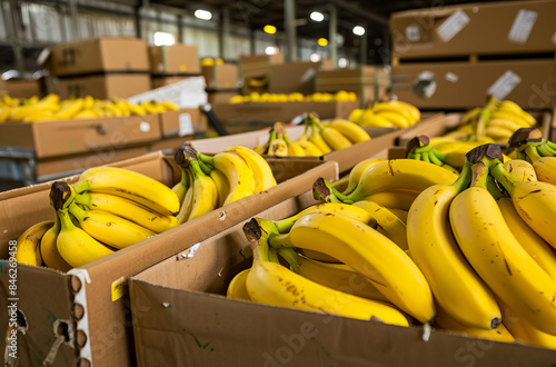 A bunch of bananas in boxes.