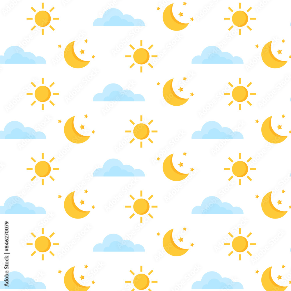 Flat cloud moon and sun icon pattern background for printable illustration Flat cloud moon and sun icon pattern background for printable illustration