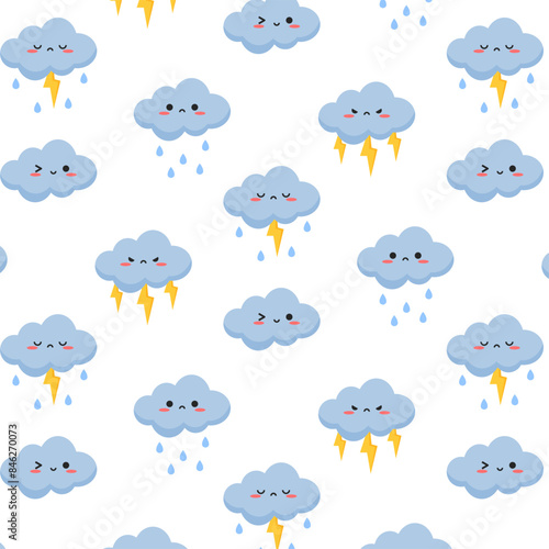 Weather cute icon storm thunder rainy days pattern illustration background for wrapping paper printable