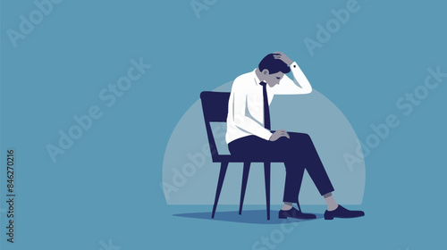 Regret on business mistake, frustration or depressed, stupidity or foolish losing all money, stressed and anxiety on failure concept, frustrated businessman holding his head sitting alone on the chair