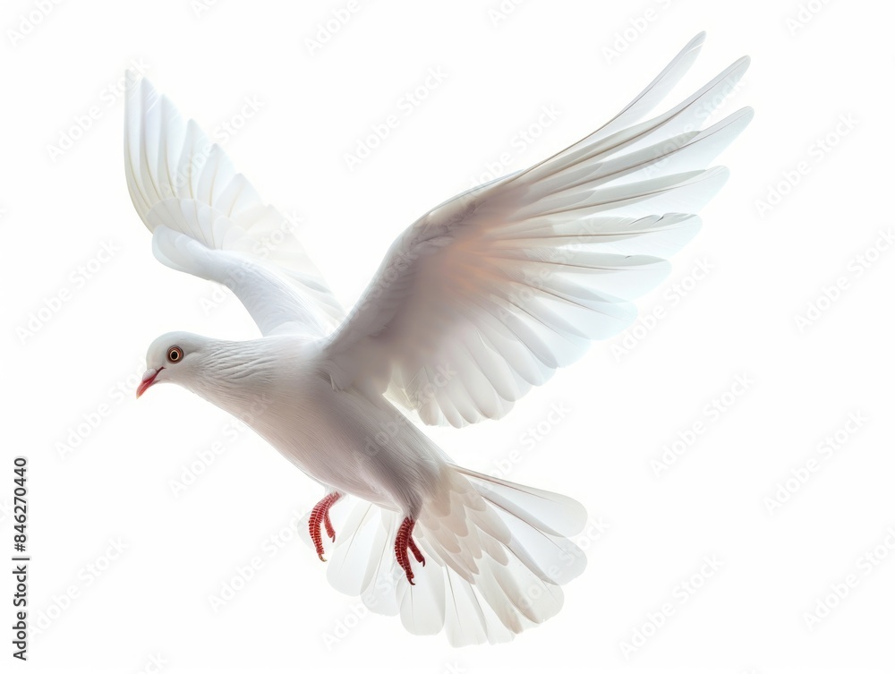 Fototapeta premium A white bird with red feet is flying in the air