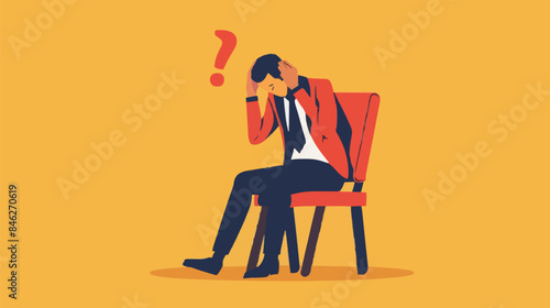 Regret on business mistake, frustration or depressed, stupidity or foolish losing all money, stressed and anxiety on failure concept, frustrated businessman holding his head sitting alone on the chair