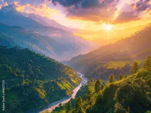 A beautiful mountain range with a river running through it