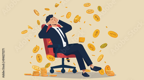 Regret on business mistake, frustration or depressed, stupidity or foolish losing all money, stressed and anxiety on failure concept, frustrated businessman holding his head sitting alone on the chair