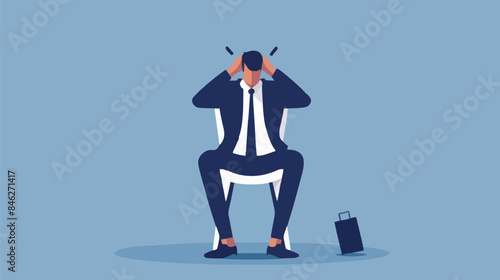 Regret on business mistake, frustration or depressed, stupidity or foolish losing all money, stressed and anxiety on failure concept, frustrated businessman holding his head sitting alone on the chair