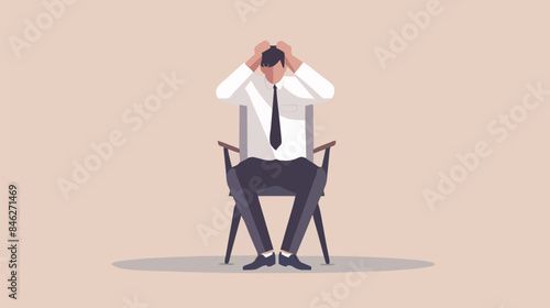 Regret on business mistake, frustration or depressed, stupidity or foolish losing all money, stressed and anxiety on failure concept, frustrated businessman holding his head sitting alone on the chair