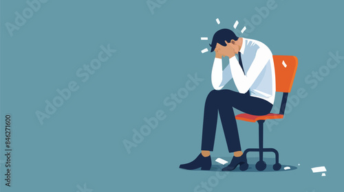 Regret on business mistake, frustration or depressed, stupidity or foolish losing all money, stressed and anxiety on failure concept, frustrated businessman holding his head sitting alone on the chair