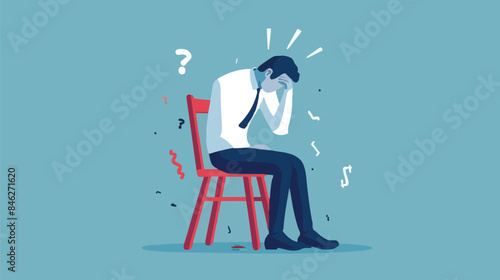 Regret on business mistake, frustration or depressed, stupidity or foolish losing all money, stressed and anxiety on failure concept, frustrated businessman holding his head sitting alone on the chair