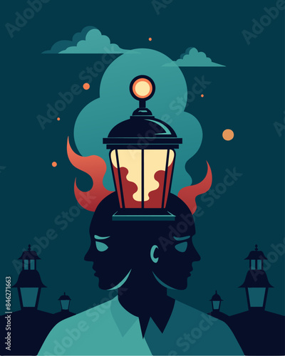 The gaslight illuminated my mind in an unsettling manner revealing thoughts and fears I hadnt acknowledged before.. Vector illustration