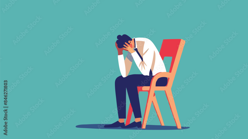 Fototapeta premium Regret on business mistake, frustration or depressed, stupidity or foolish losing all money, stressed and anxiety on failure concept, frustrated businessman holding his head sitting alone on the chair