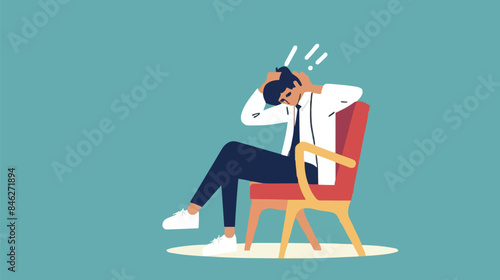 Regret on business mistake, frustration or depressed, stupidity or foolish losing all money, stressed and anxiety on failure concept, frustrated businessman holding his head sitting alone on the chair