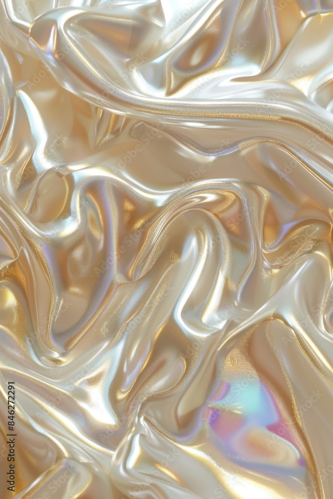 A shiny, silvery fabric with a pattern of swirls and ripples A shiny, silvery fabric with a pattern of swirls and ripples