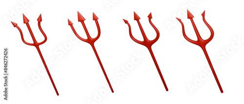 Foto set of red devil demon pitchfork trident 3d element isolated on white background