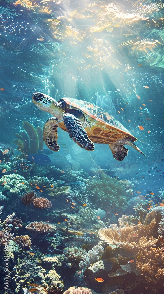 Fototapeta premium scene with coral reef and fishes