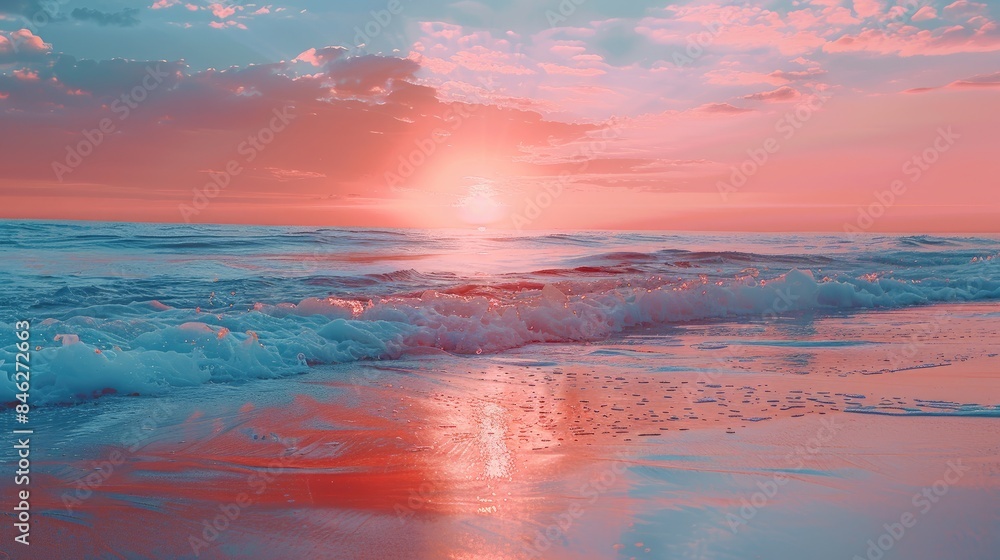 Beach sunset with stunning blue and red hues Beach sunset with stunning blue and red hues