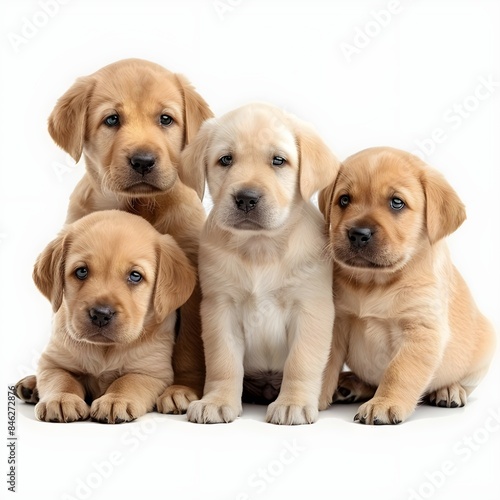 Group of Baby golden Labrador retriever isolated on white background generative AI