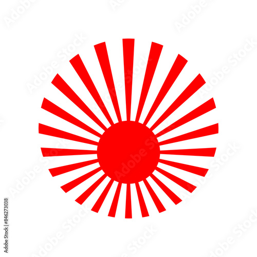 Red circle sun with sunlight rays japanese style icon on white background flat vector design