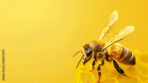 ミツバチのマクロ撮影 黄色背景 photo