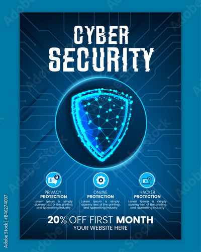 Cyber security modern banner or flyer template, Cybersecurity Information safety leaflet design or flyer