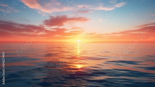 a serene sunrise over a calm ocean,