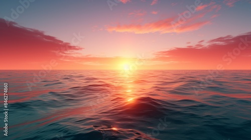 a serene sunrise over a calm ocean,