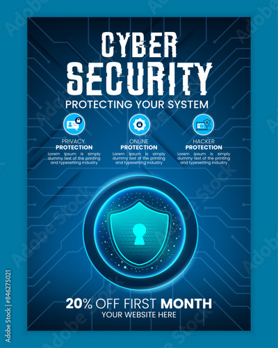 Cyber security modern banner or flyer template, Cybersecurity Information safety leaflet design or flyer