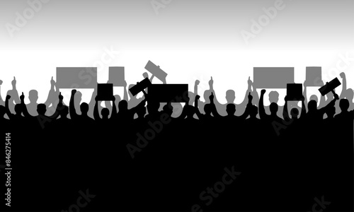 vector silhouette illustration of a group of demonstrators