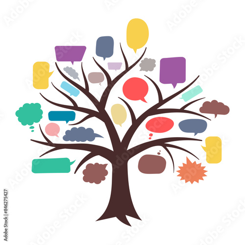 illustration of tree with leaves vector text bubble