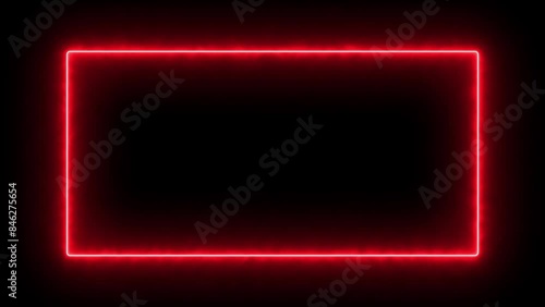 red Neon rectangle frame loop animation. rectangular glowing frame with moving line. neon shape line animation. flickering neon border frame animation