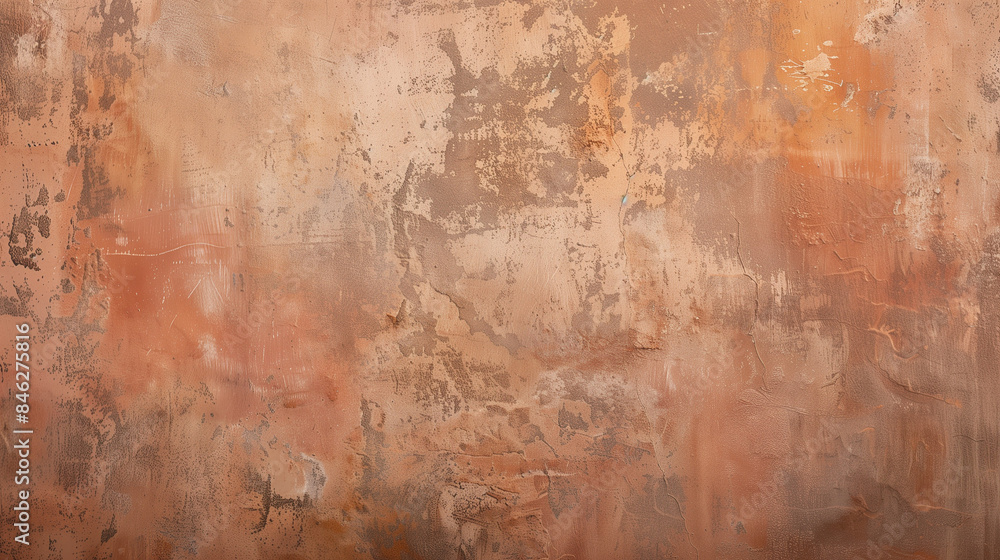 Rustic Textured Wall with Subtle Earth Tones Color Washing Technique. Aged effect. Palette of soft terracotta Subtle variations in hue and tonality. High-resolution. Soft and layered finish.