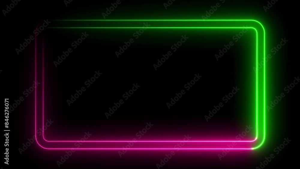 Green and pink Neon rectangle frame loop animation. rectangular glowing frame with moving line. neon shape line animation. flickering neon border frame animation Green and pink Neon rectangle frame loop animation. rectangular glowing frame with moving line. neon shape line animation. flickering neon border frame animation