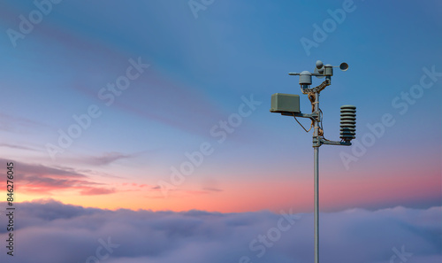 Weather station automatic measurement of weather parameters with Stormy sky 